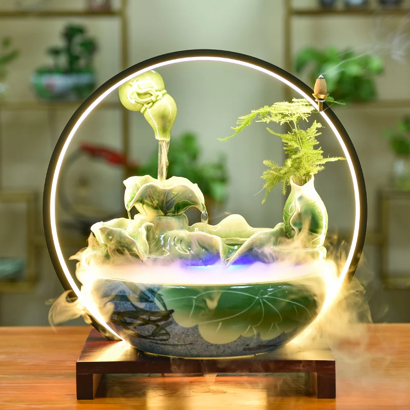 

Creative hanging pot flowing water ornaments lamp ring Reflux incense burner Feng Shui Lucky Living Room Desktop Decoration