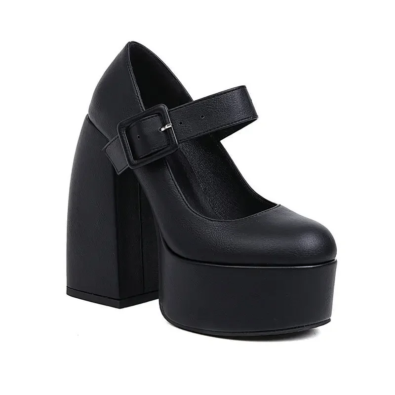 Mary Jane High Heels Special-Shaped Heel Thick Heel Super High Heel One-Word Round Head Shallow Mouth Women's Single Shoes 34&44