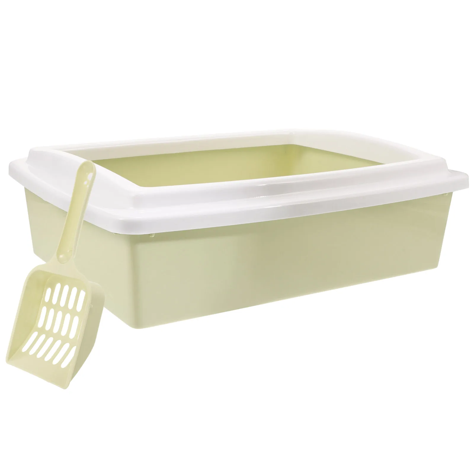 

Cat Litter Box Large Capacity Light Green Plastic Tray Open Type Toilet High Fences Detachable Easy Pet Supplies
