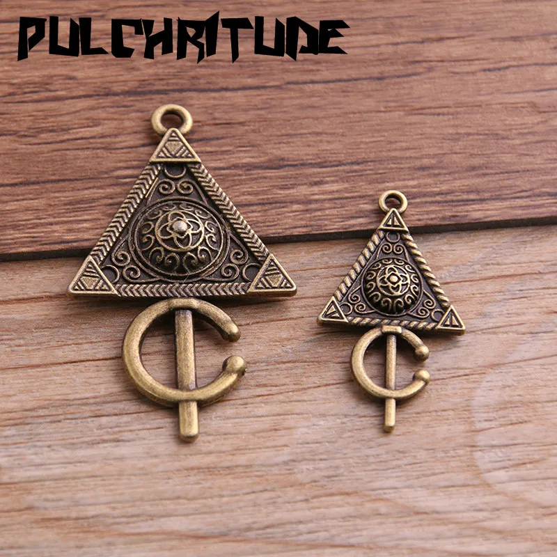 6PCS 2 Size Metal Alloy Two Color  Geometry Triangle Charms Pendants for Jewelry Making DIY Handmade Craft