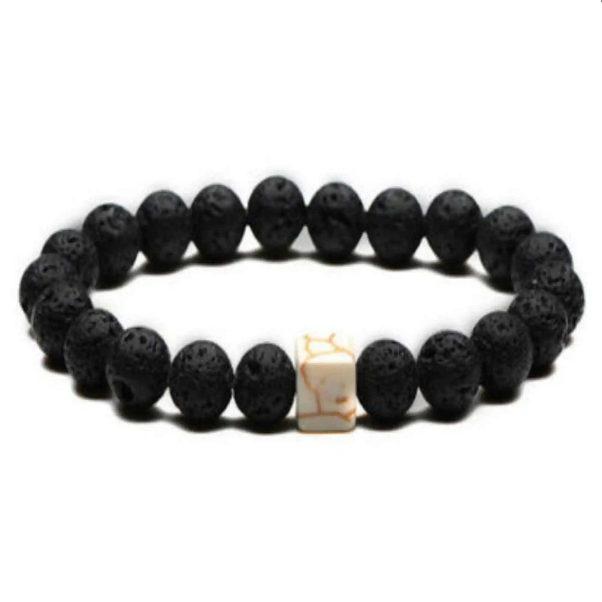 

8mm Natural Lava rocks brown block Bracelet yoga Mala Buddhism Party Wrap Gift Bangle Men's Prayer