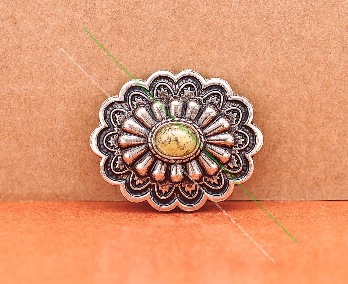 35*28MM Antik Silber Ethnische Indische Blumenkunst Himmelblau Türkis Concho Screwback Für Lederhandwerk Gürteltasche Hut Hardware – Detail 19