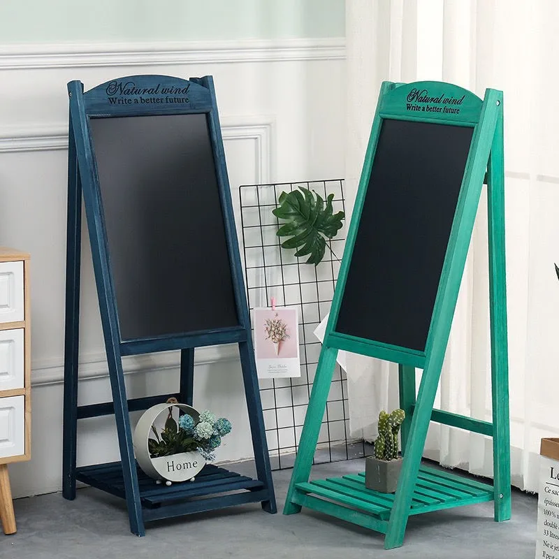 Solid wood folding store signboard rack retro stand display rack floor-standing handwritten billboard can be erased