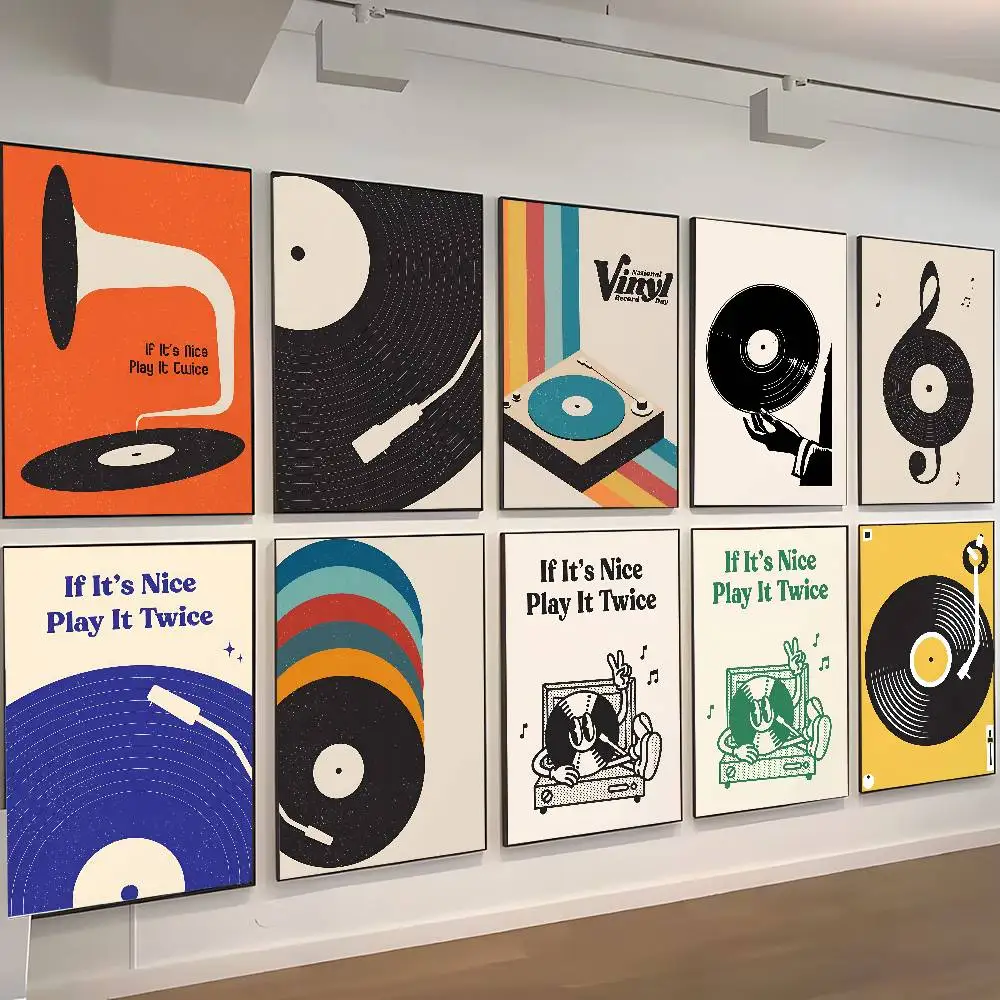 Retro Music Vinyl Record Poster Self-adhesive Art Room Entrance Restaurant Wall Decor Art Painting