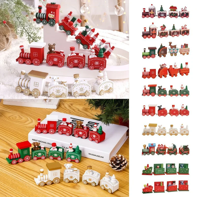 Multicolor Christmas Train Craft Christmas Decorations Cartoon Animal Accessories Mini Christmas Tree Train Ornament Toy