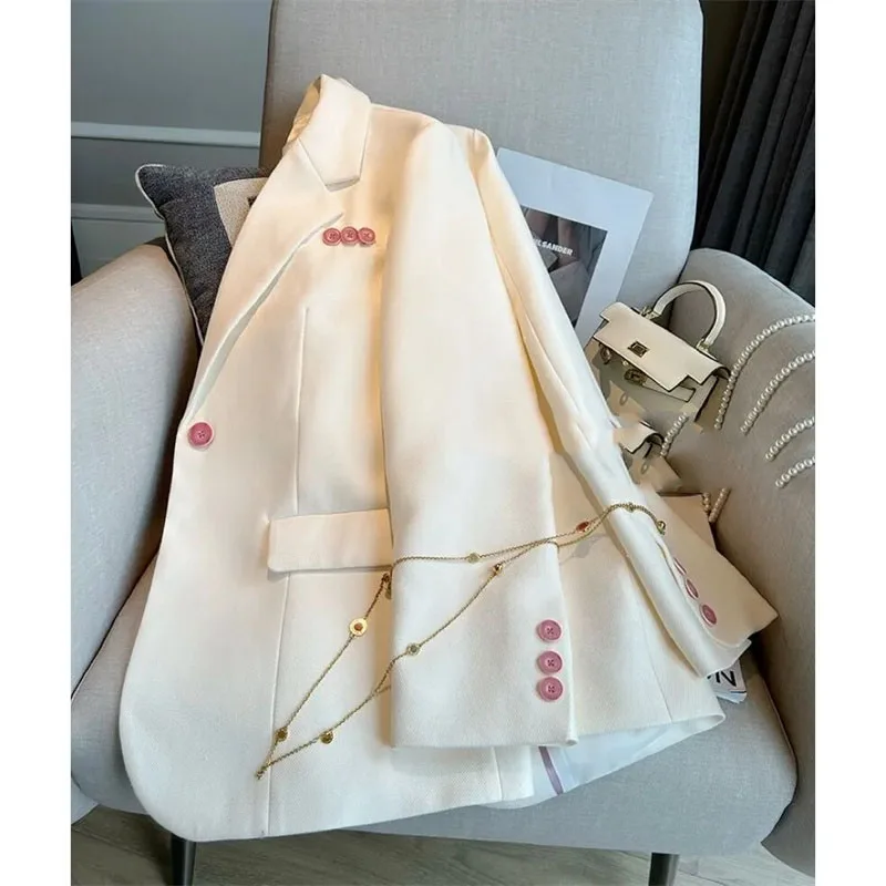 Primavera outono feminino cor sólida blazer outwear 2025 femme lazer mangas compridas terno casaco coreano senhora moda rosa botão jaqueta