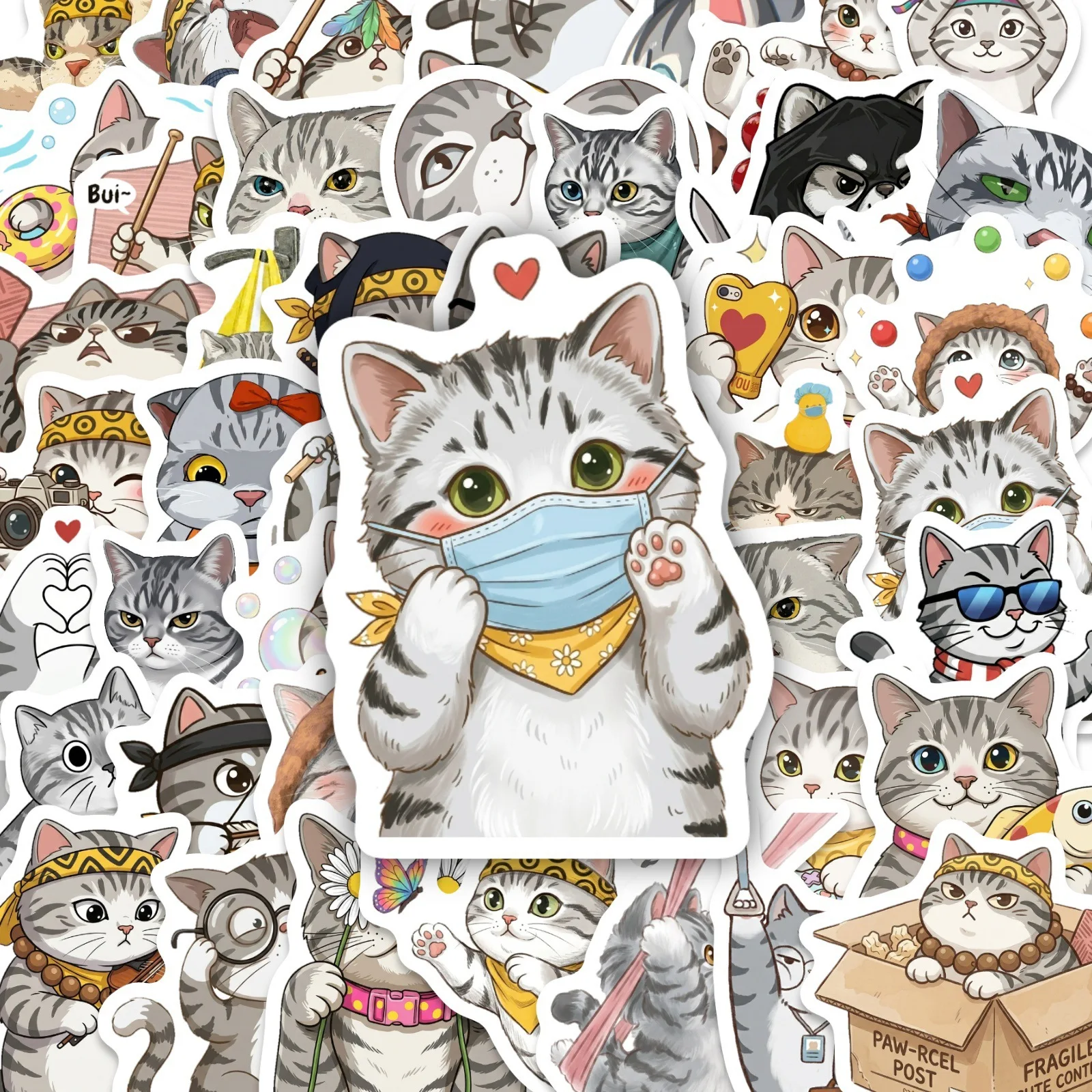 50-Pack Colorful Cat World Doodle Stickers Waterproof Decals for Water Bottles Guitars Luggage Notebooks Stationery Decoration