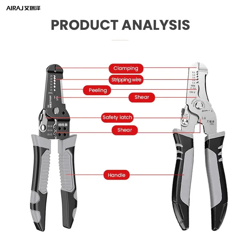 AIRAJ Wire Stripper Tools Multitool Plier Crimper Cable Cutter Multifunctional Stripping Tool Crimping Pliers Terminal