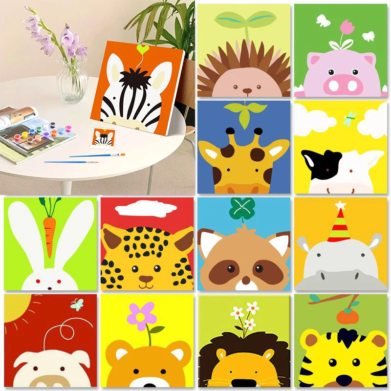 

20x20cm Framed Lion Painting By Numbers Home Decoration Color by Numbers Kit Animal Crafts Gift On canvas Decorative Paintings