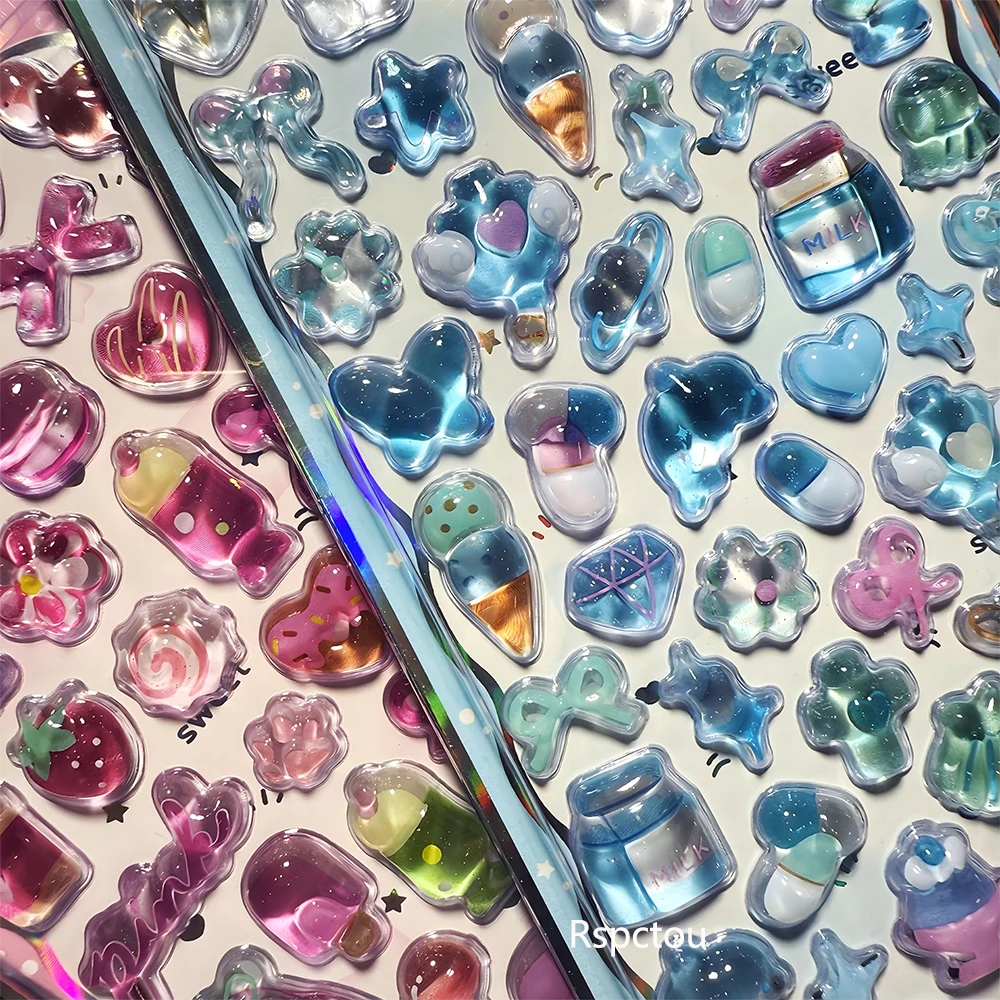 

4pcs Cartoon Cute 3D Animal Plant Relief Stickers Aesthetic Decoration Crystal Decals for Guitar Skateboard Laptop Sticker Gifts