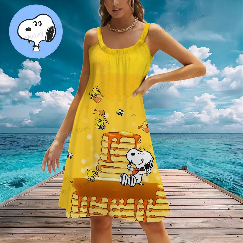 Vestido playero Kawaii para mujer, ropa juvenil de Snoopy, Anime Sanrio S-3XL Y2k, verano 2024