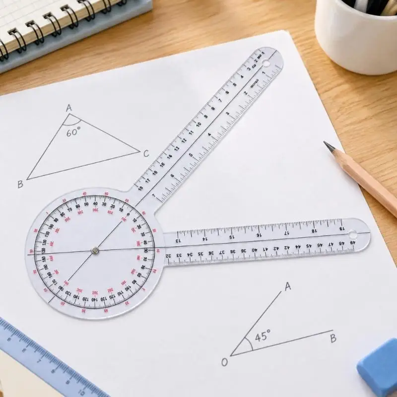Clear PVC Goniometer Ruler with Centimeter and US Customary Graduations, Pivoting Device for Joints and Craft Layouts D2RD