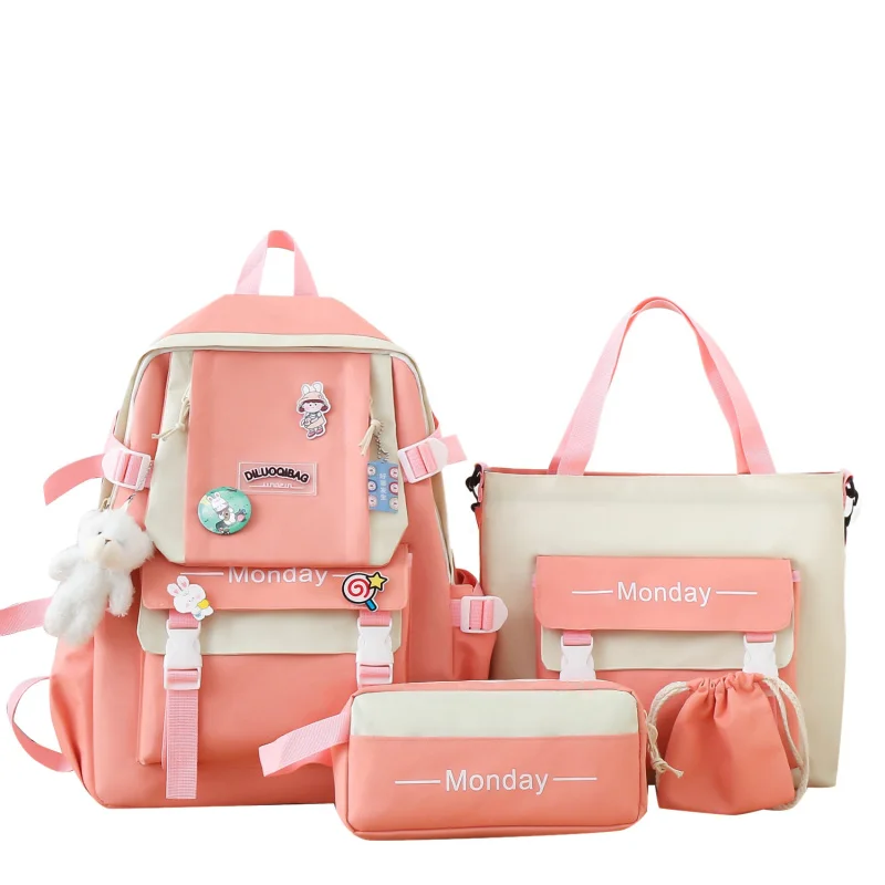 4-piece Set Girls Boys Large-capacity Shoulde Bag Korean Versatile Casual Harajuku Student Backpack High School College Bags