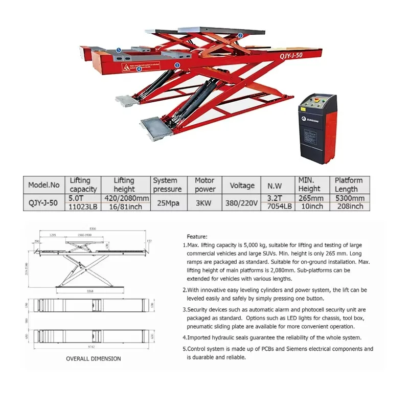 CE Certified Mid Rise Four Cylinder Hydraulic Scissor Car Lift Customized 5.0T Alignment Lift QJY-J-50 18 Months Warranty
