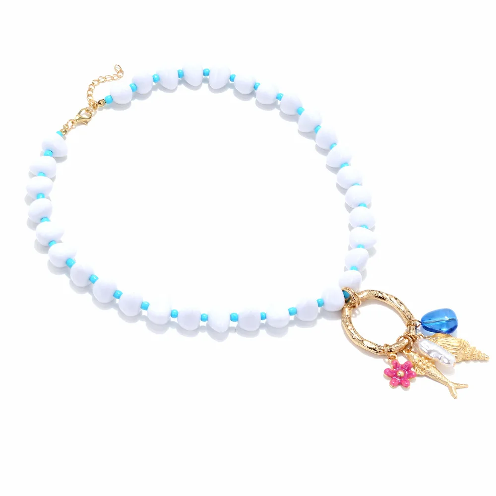 Light luxury hand-spliced special-shaped pearl tropical fish conch small flower pendant necklace fashionable marine element neck