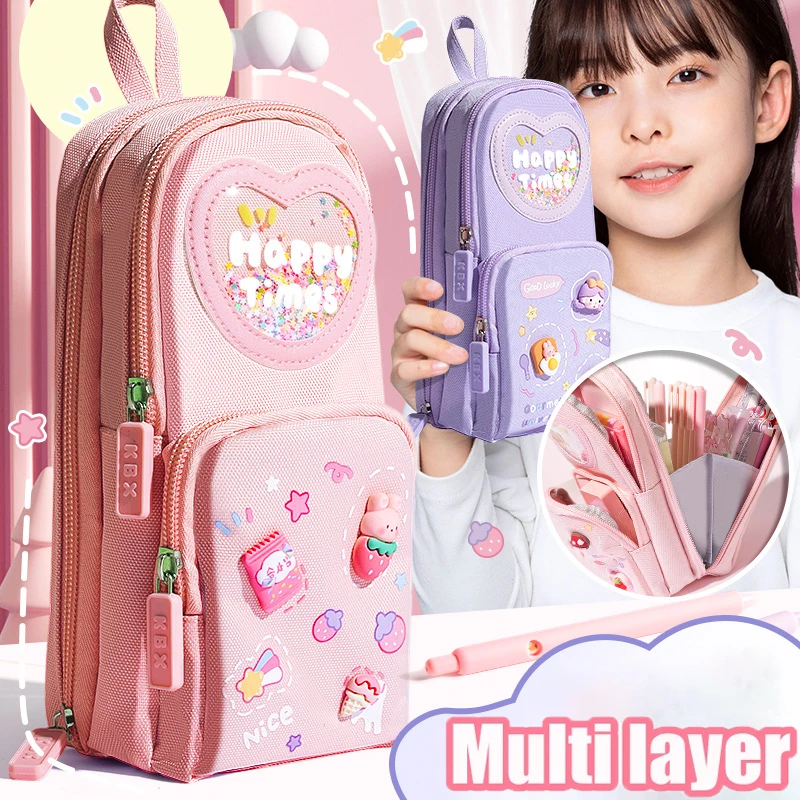 Imagem -02 - Grande Capacidade Lona Bolsa Lápis Kawaii Lápis Cases Bolsa Titular Caixa para Meninas Material Escolar Papelaria Estudante 1pc