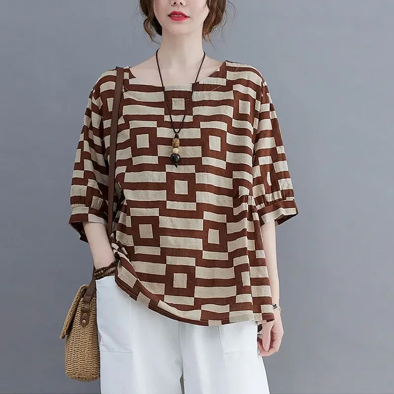 

Cotton Linen T Shirt Women Fashion Printed Design High-grade T-shirt Casual Loose Comfortable Pullover Tops Summer Thin Tshirt