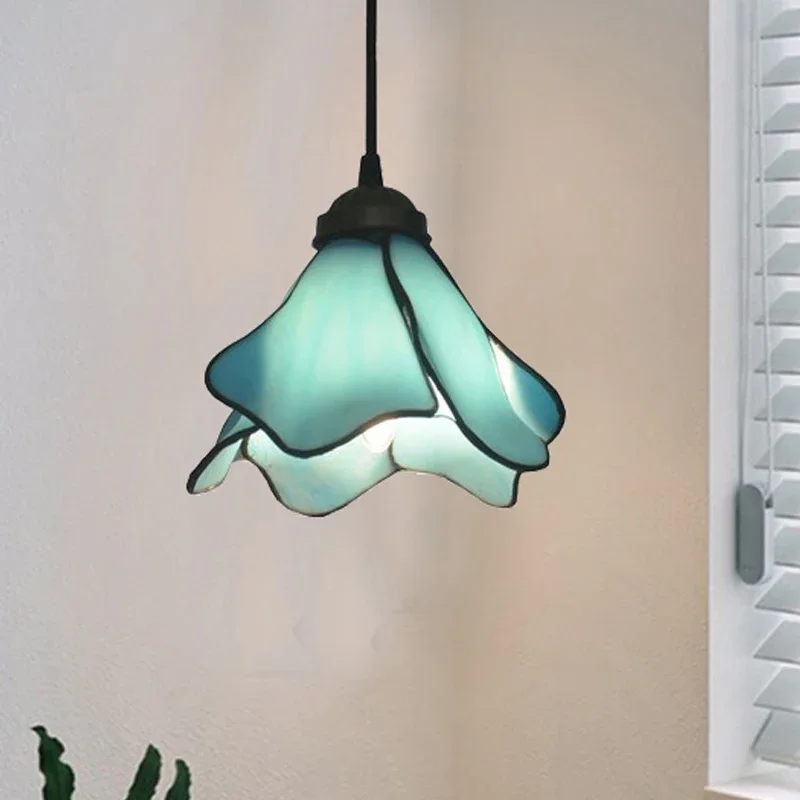 Tiffany Lotus Pendant Lamp Ceiling Light Fixture Vintage Mediterranean Restaurant Hanging Lamps Bedroom Living Room Aisle Decor