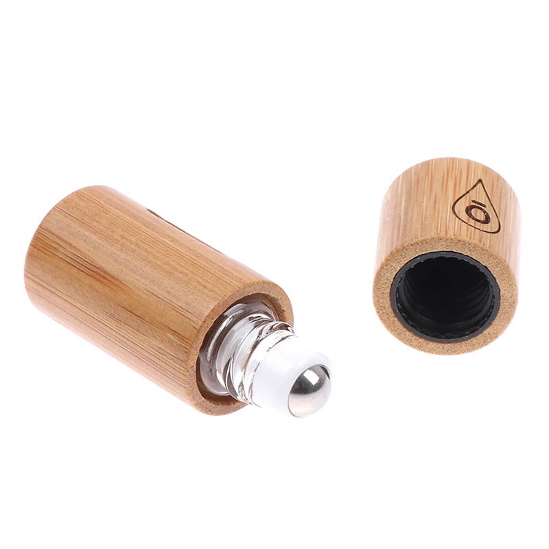 Bouteille à bille roulante en bois de bambou naturel avec fenêtre, bouteille à rouleaux, tampon d\'huile essentielle, nouilles, 3ml