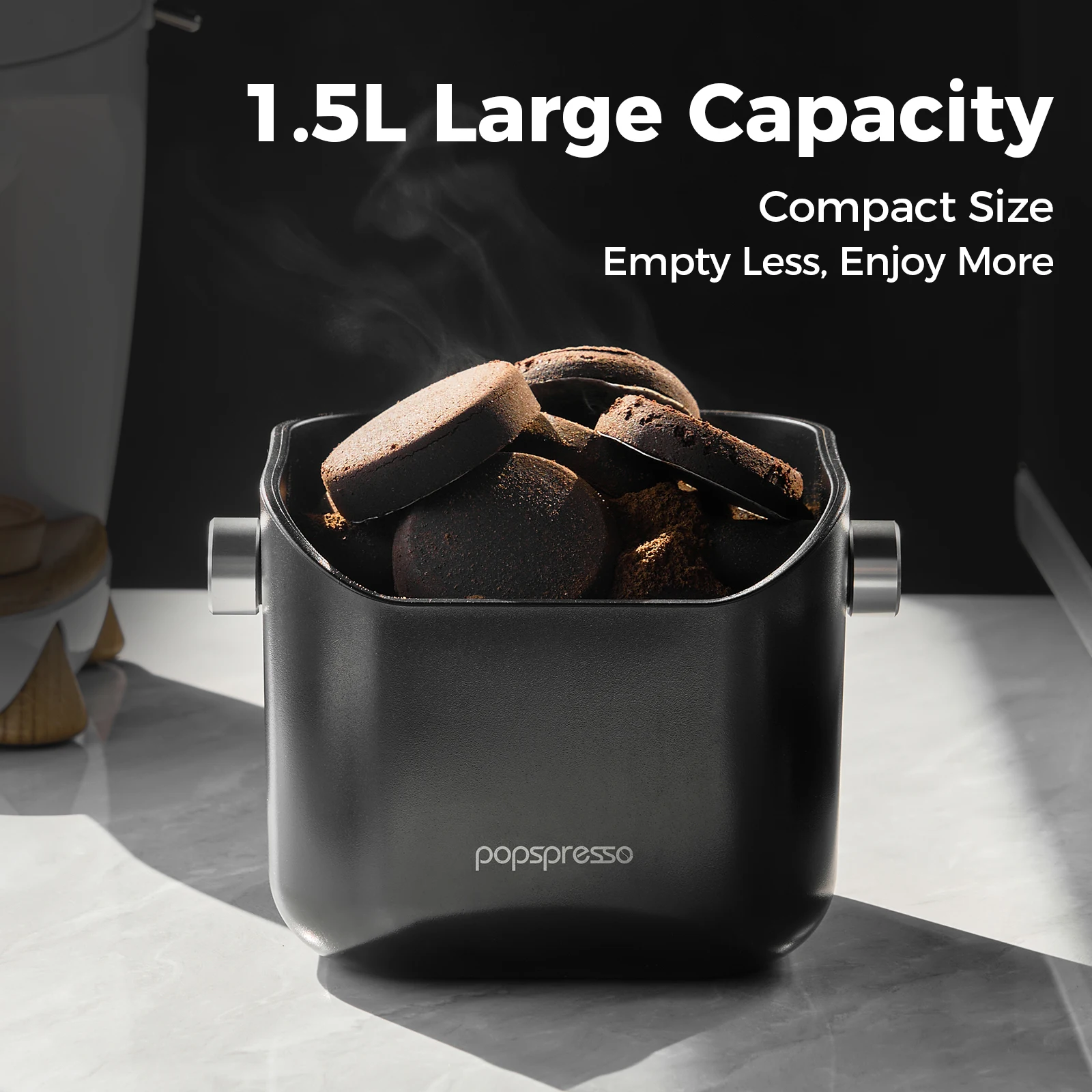 Popspresso Espresso Knock Box, rutschfeste Kaffeeklopfschale, 1,5 l, großes Fassungsvermögen, Kaffeezubehör für den Espresso-Bar-Bereich zu Hause
