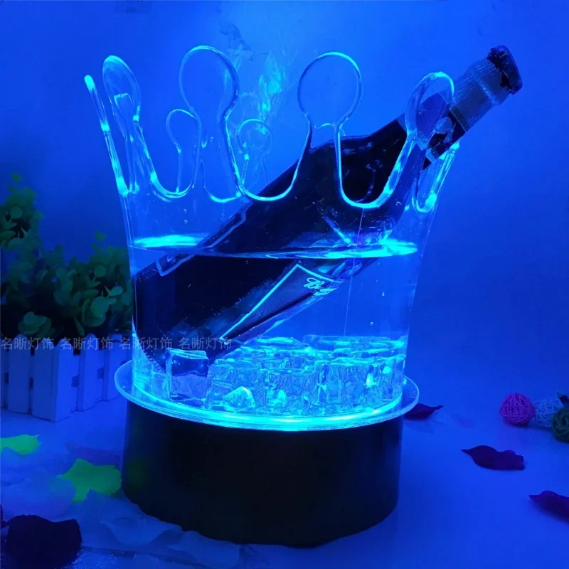 Rechargeable LED Ice Bucket  Crown Shaped Wine Beer and Champagne Cooler with Glowing Light for Bar Party and Nightclub Use