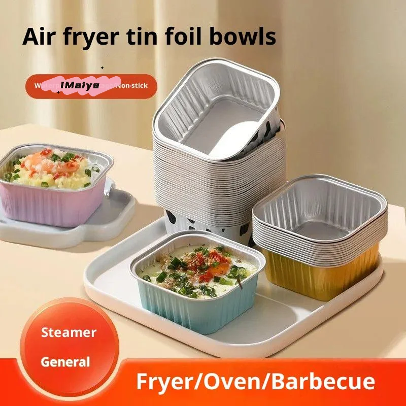 

10Pcs Square Aluminum Foil Cake Packaging Boxes Dessert Cups Bread Baked Goods Storage Takeaway Containers for Party Catering