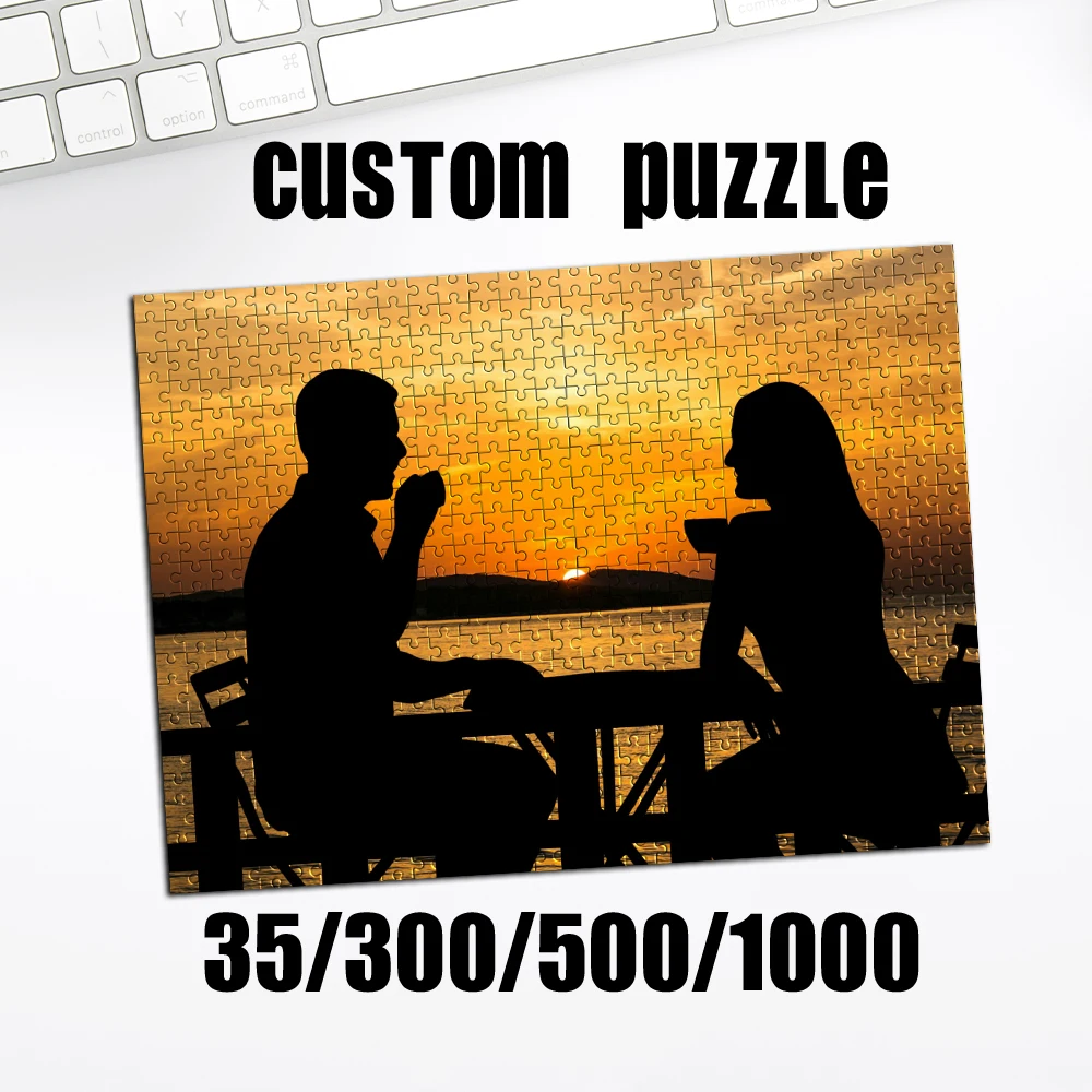 Personalized Custom Photo Puzzle Customize Seaside Sunset Couple Silhouette Wooden/cardboard for Adults DIY Toys Decoration