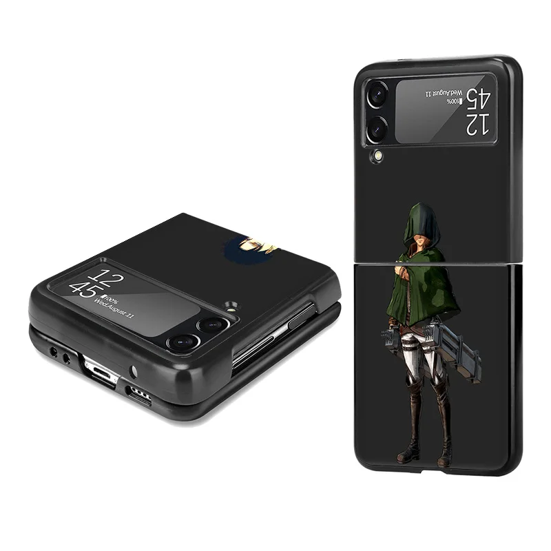 Etui na telefon Samsung Z Flip 6 5 4 3 Galaxy ZFlip6 5G Flip5 Flip4 Attack on Titan Black Hard Camera Protective Cove