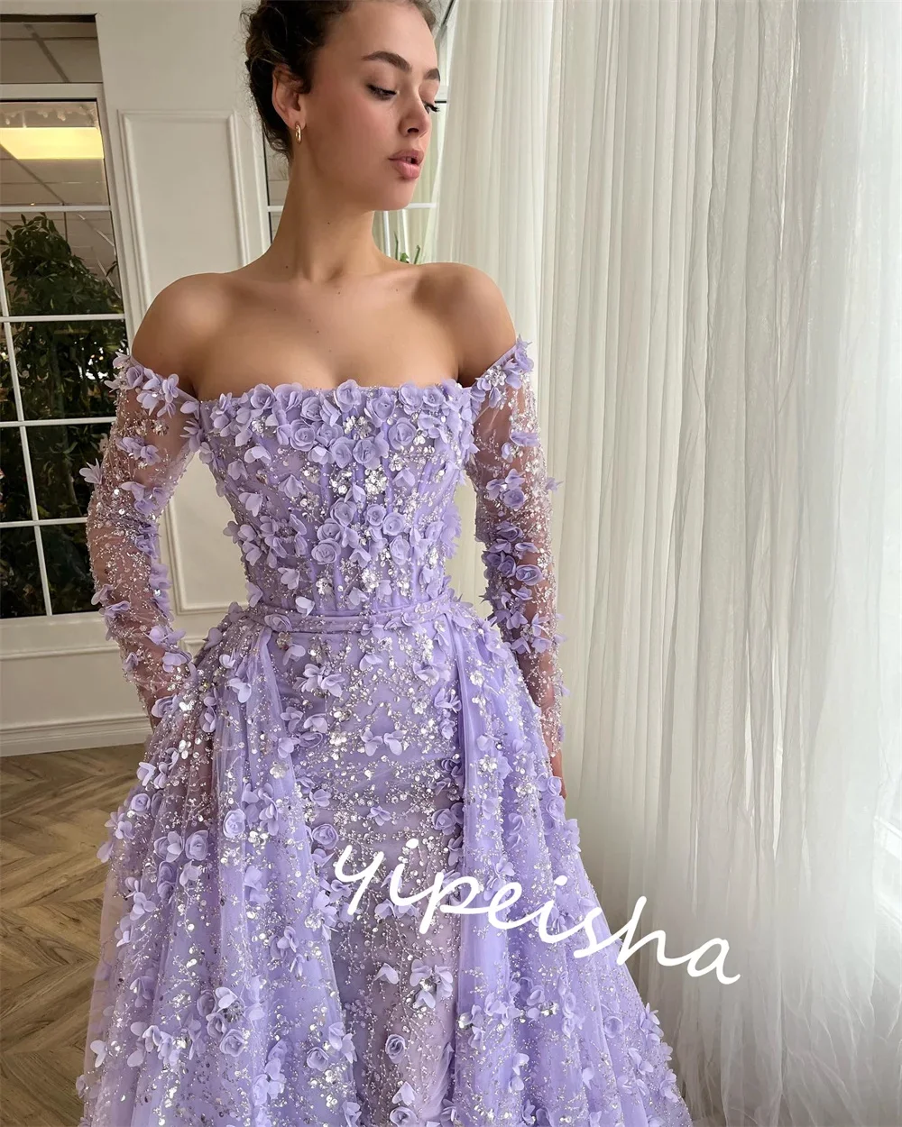 Vestido de fiesta de cóctel con apliques de Organza Jiayigong personalizado, vestido de ocasión a medida con hombros descubiertos, vestidos largos de Arabia Saudita