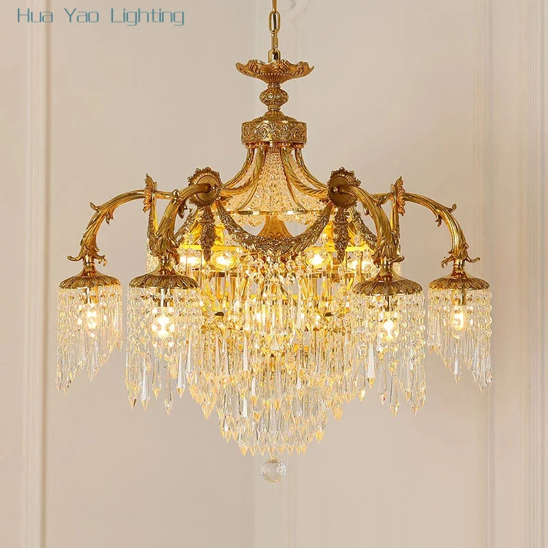 

Французская ампирная латунная хрустальная люстра Элегантный потолочный светильник Арт-деко Подвесной светильник Бронзовые роскошные люстры
