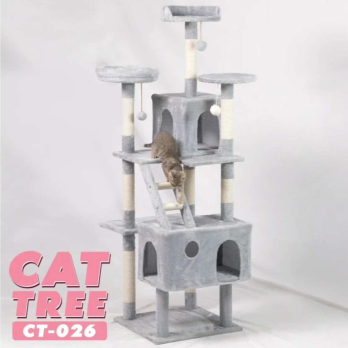 

168cm 66.14Inches Luxury Modern Plush Cat Tree Tower Climbing Pets Scratching House Posts Wooden Large Space Capsule Cat Condo