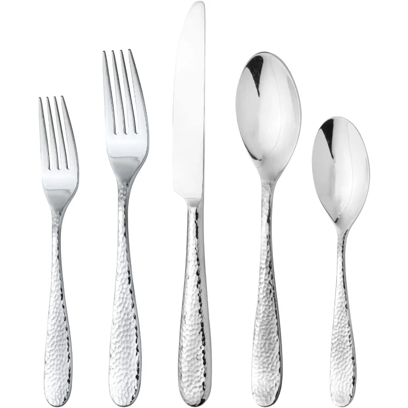 Danialli 60-Piece Fidenza Hammered 18/10 Stainless Built to Last Commitment，home.