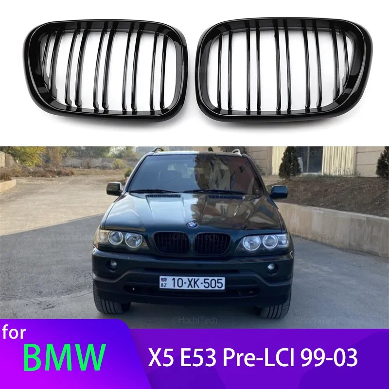 2Pcs Car Style Gloss Black Front Kidney Double Slat Grill Grille for BMW X5 E53 Pre-LCI 1999 2000 2001 2002 2003 Car Accessories