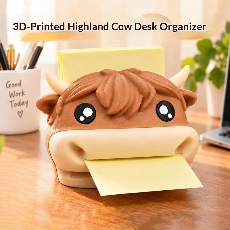 New Desk Organizer Frog Hippo Highland Cow Note Holder Resin Cute Pen Holder Pencil Stand with Sticky Note Dispenser Photo Slot