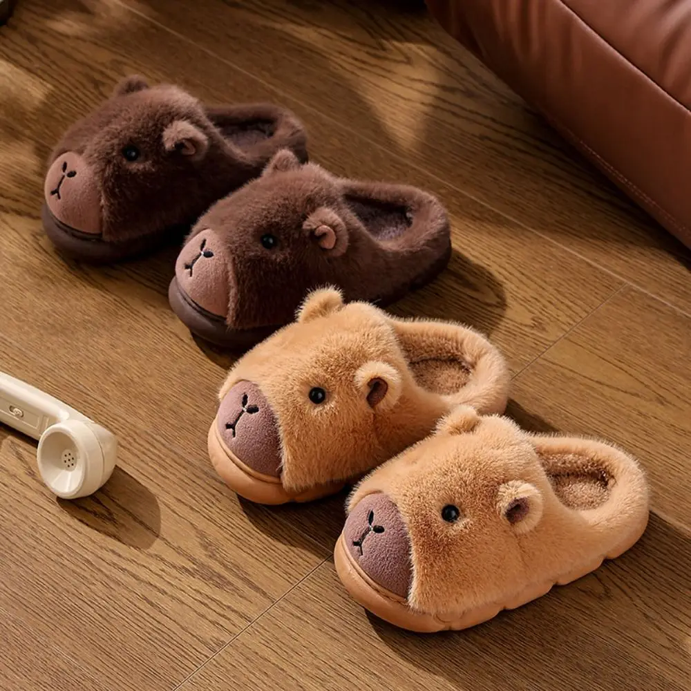 Homewear Winter Capybara Plush Slippers Thicken Warm Soft Cartoon Furry Slippers Anti-slip Cute Home Cotton Shoes Couple - Image 4