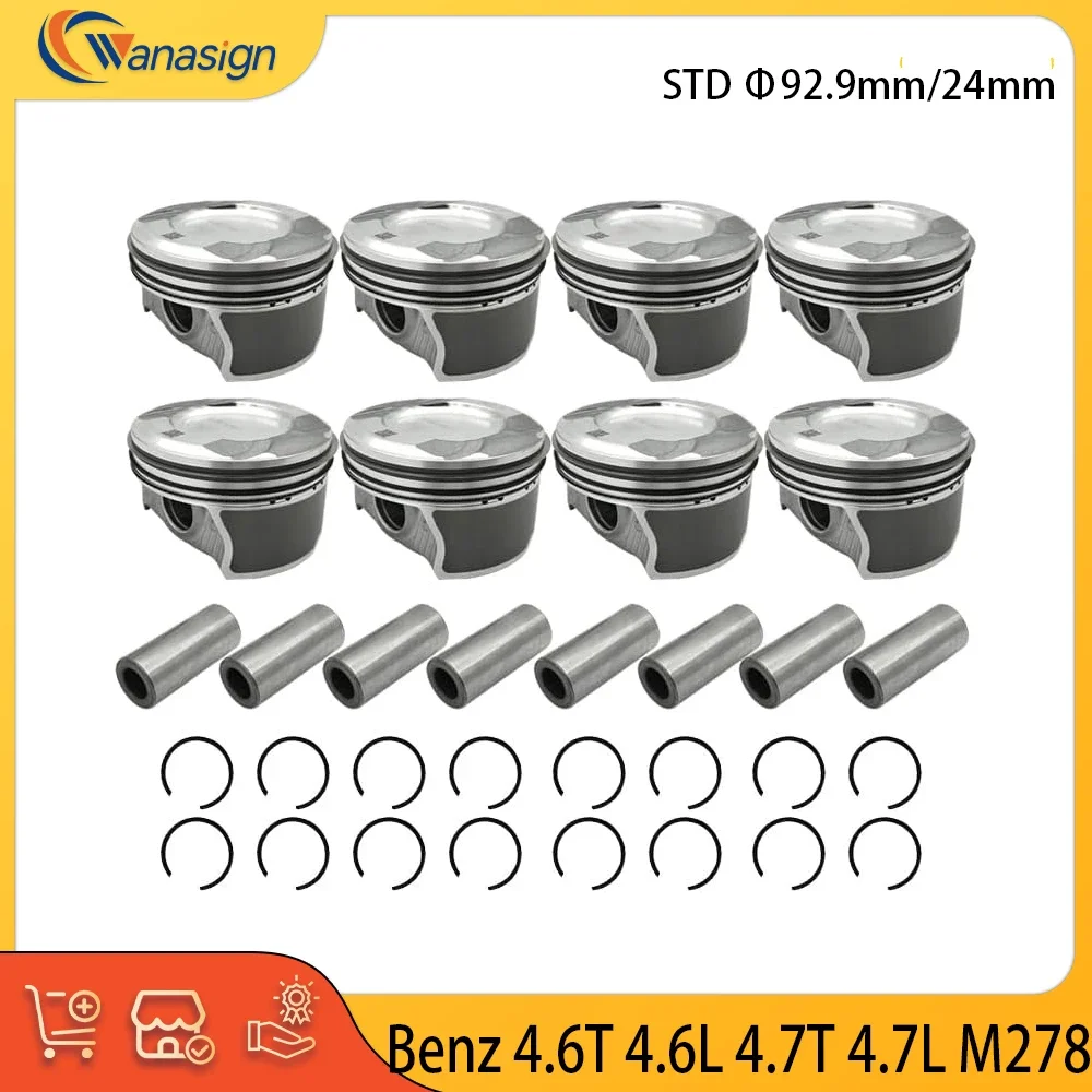 Engine Piston Rings Set Fit 4.6 4.7 T L V8 GAS M278 For 11-20 Mercedes-Benz CLS500 E500 GL450 ML500 GLS500 S500 SL500 4.6L 4.7L