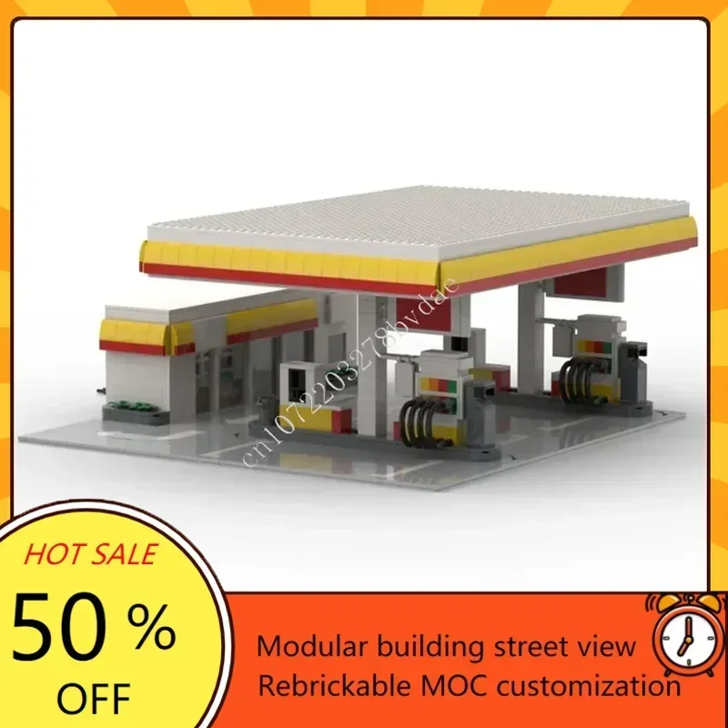 

1138 шт., модульная газовая станция MOC, индивидуальный вид на улицу, архитектурная головоломка, креативная сборная модель «сделай сам», развивающая игрушка в подарок