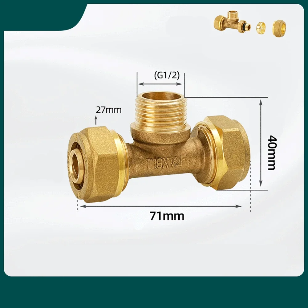 H58 Brass Nickelage 1/2" BSPP Male Thread Tee Pex Pipe 1216/1418/1620 Fitting Aluminum Plastic Pipe Fittings for Floor Heating