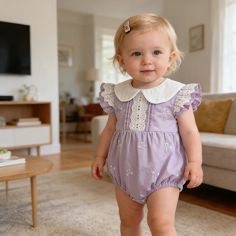 2026 Neuer Sommer Neugeborenen 0-24M Säugling Baby Mädchen Strampler Baby Mädchen Kleidung Flatterärmel Baumwolle Bedruckte Baby Mädchen Strampler – Detail 26