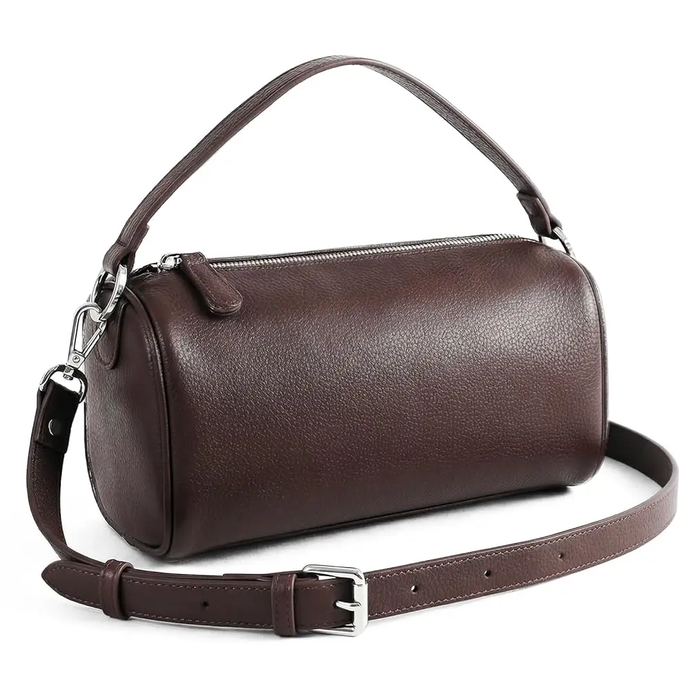 Crossbody Bag for Women Vegan Leather Minimalist Cylinder Shoulder Bag with Adjustable Strap Soft Barrel Purse