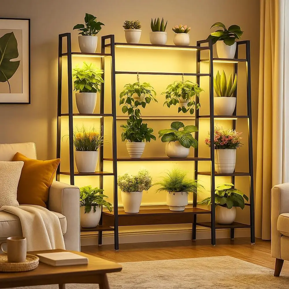 

12-Tier Indoor Metal Plant Stand with 8 LED Lights and Auto Timer