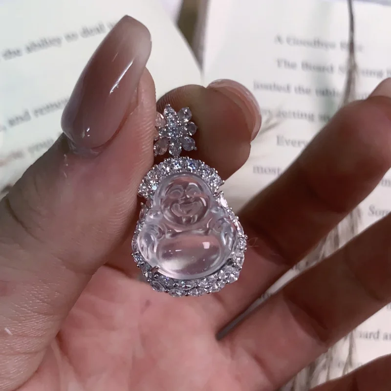 

-подобное ожерелье из натурального нефрита из пены, женское ожерелье из стерлингового серебра S925, кулон Будды с большим животом