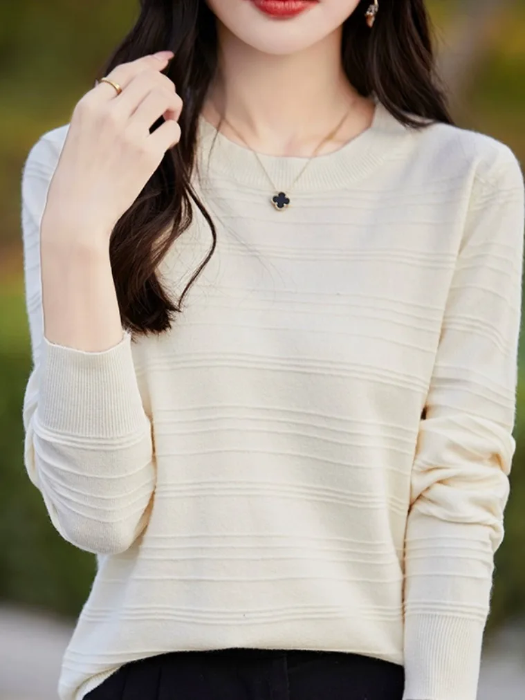 

Ele Simple round Ne Knitted Sweater Women's Base irt Inner Wear Soft Rabbit Velvet Long Sve Warm Pure Color