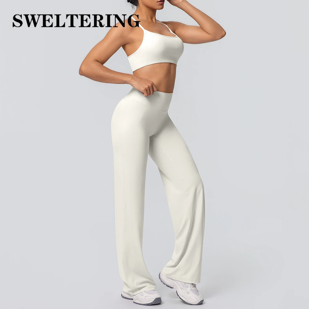 

Women 2PCS Yoga Clothes Tracksuit Pilates Fitness Suit Cross Back Strap Sports Bra Suit Female Gym Workout Suit Athletic Wear