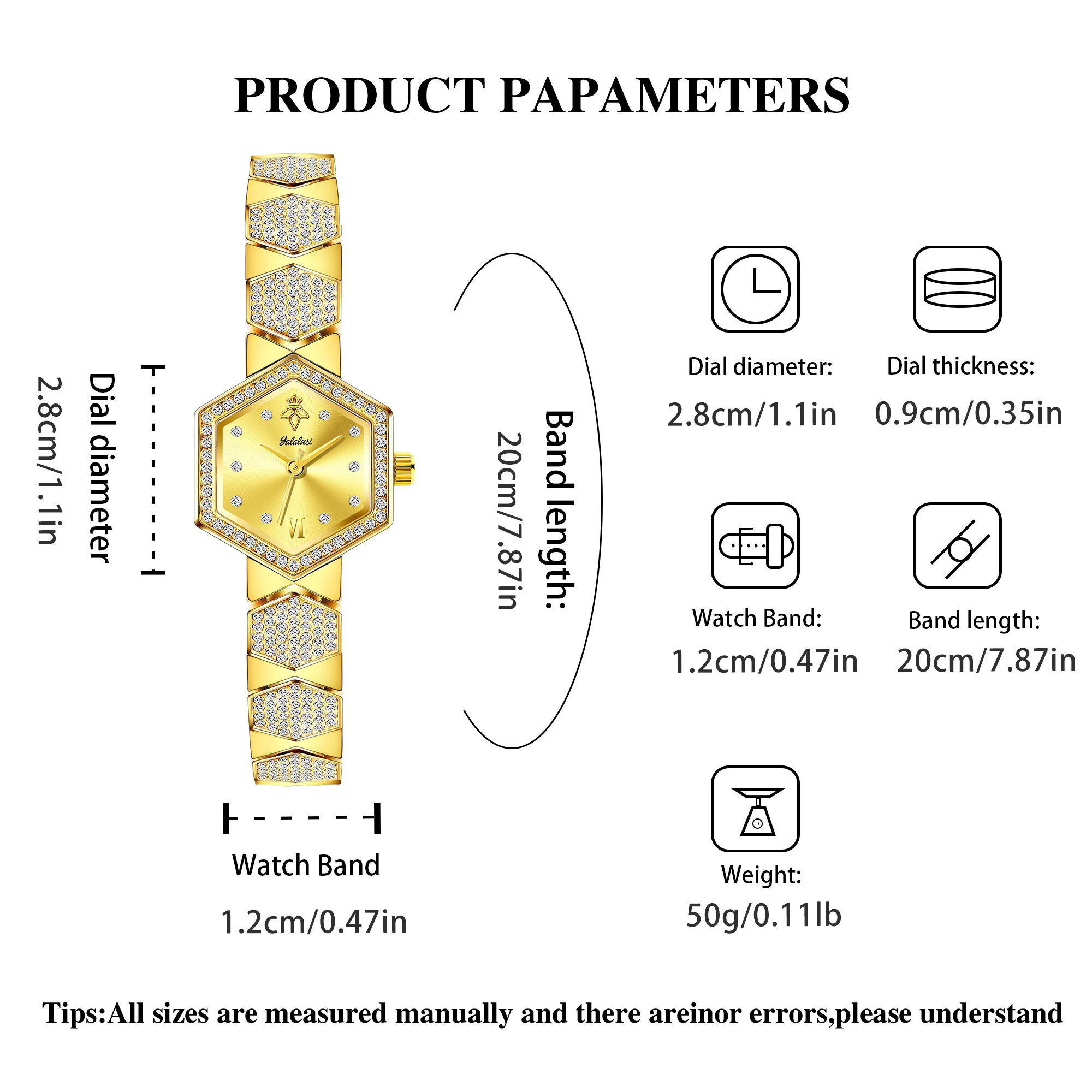 YaLaLuSi Fashionable Ladies’ Hexagonal-Dial Diamond-Set Strap Watch: a Distinctive and Elegant Quartz Timepiece Reloj