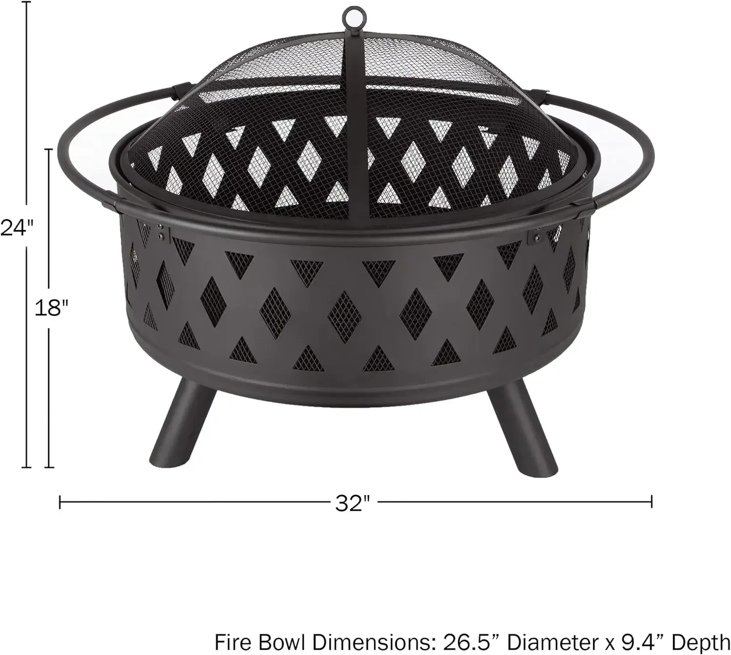 Fire Pit - 32-Inch Outdoor Wood Burning Firepit with Screen, Poker, and Cover - Outdoor Fire Pits for Backyard, Deck