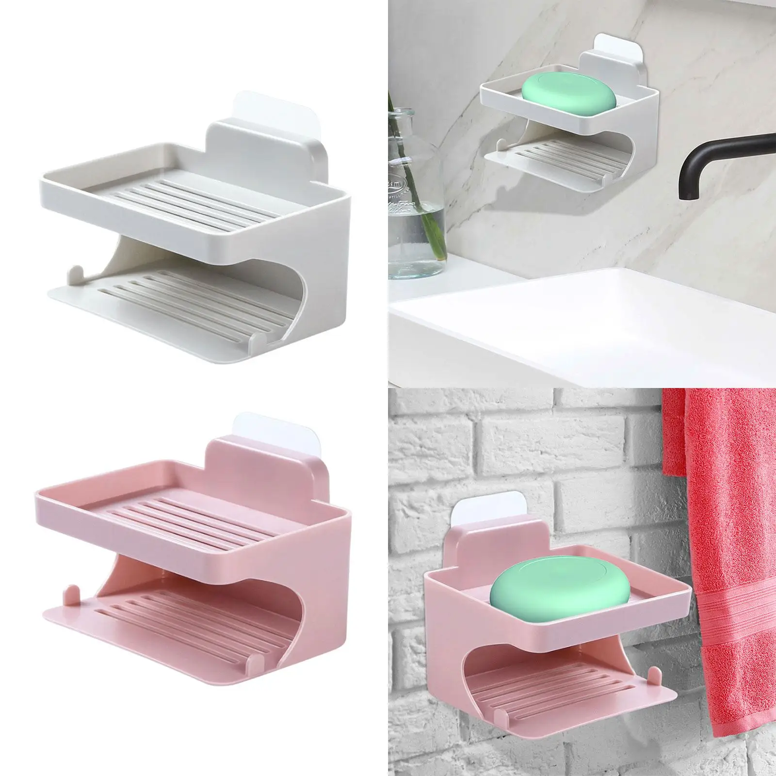 2 Tiers Soap Dish Soap Tray Freestanding Soap Stand Wall Mounted Soap Rack for Shower Wall Toilet Washroom Hotel