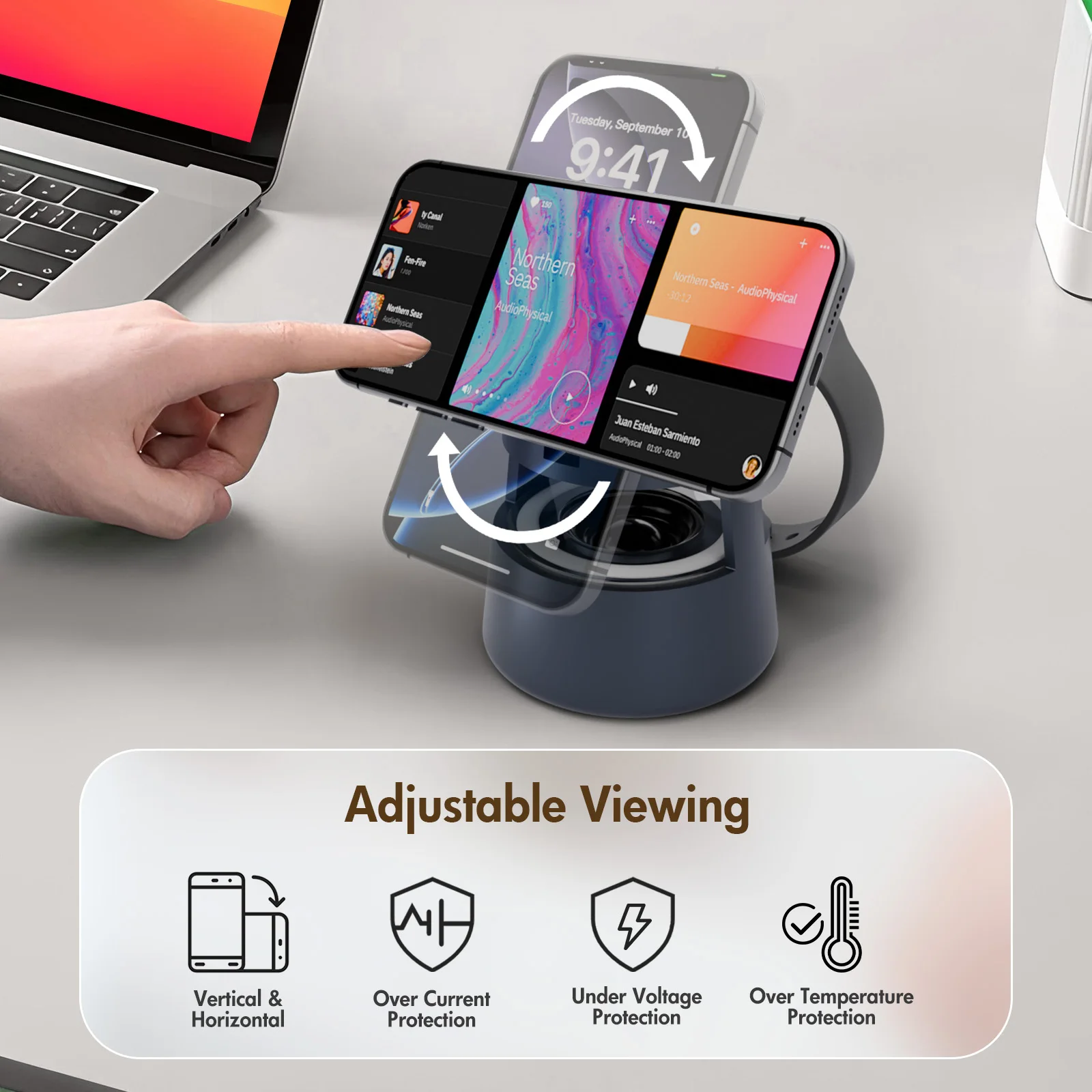 شواحن لاسلكية 15 وات 5 في 1 محمولة سريعة الشحن بلوتوث ضوء ليلي للسفر لهاتف آيفون 17 16 15 14 13 12 Apple Watch Airpods