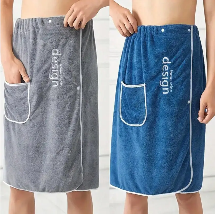 1Pc Men's Wearable Bath Towel, Bath Skirt, Absorbent Shower Skirt, Bath Towel, Bathroom Supplies, Men's Spa Sauna Towel