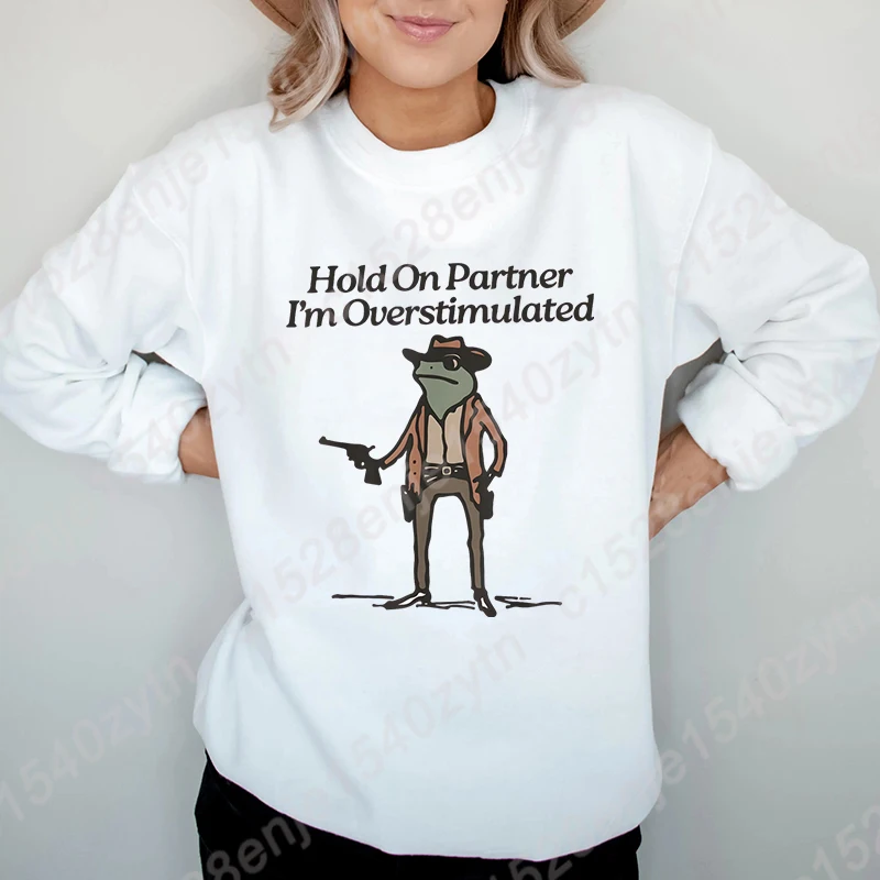 Hold On I'm Overstimulated Sweatshirt, Frog Print Sweatshirts, Cute Animal Pullovers, Funny Frog Shirt, Women's Sweatshirts